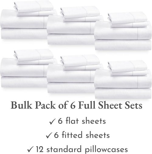 California Design Den Full Size Sheet Sets - 400 Thread Count 100% Cotton Sateen, Deep Pocket | 6 Flat, 6 Fitted & 12 Pillowcases (White)