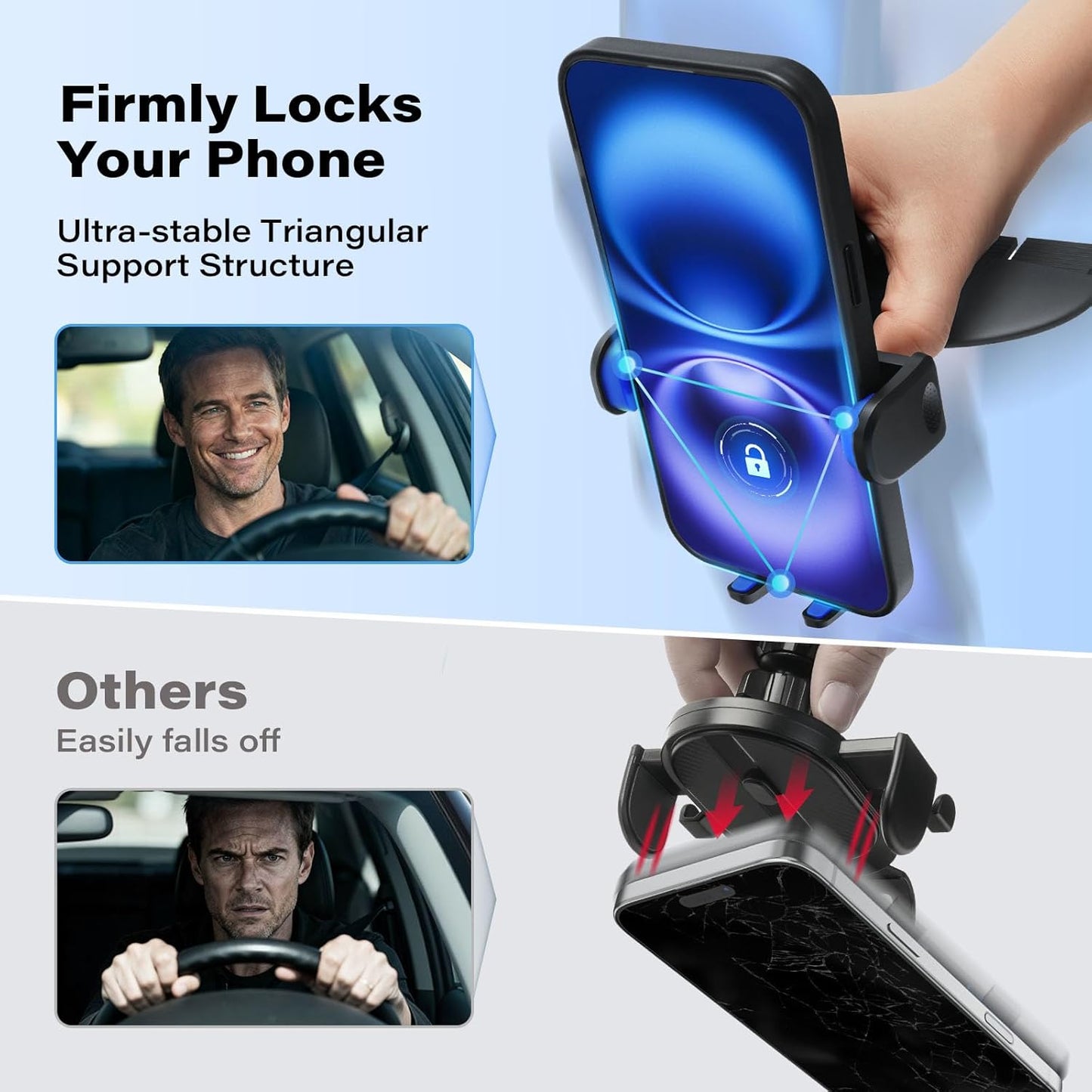 1Zero Easy One-Button Release CD Phone Holder for Car, Universal Air Vent & CD Slot Phone Mount, Thick Cases Friendly