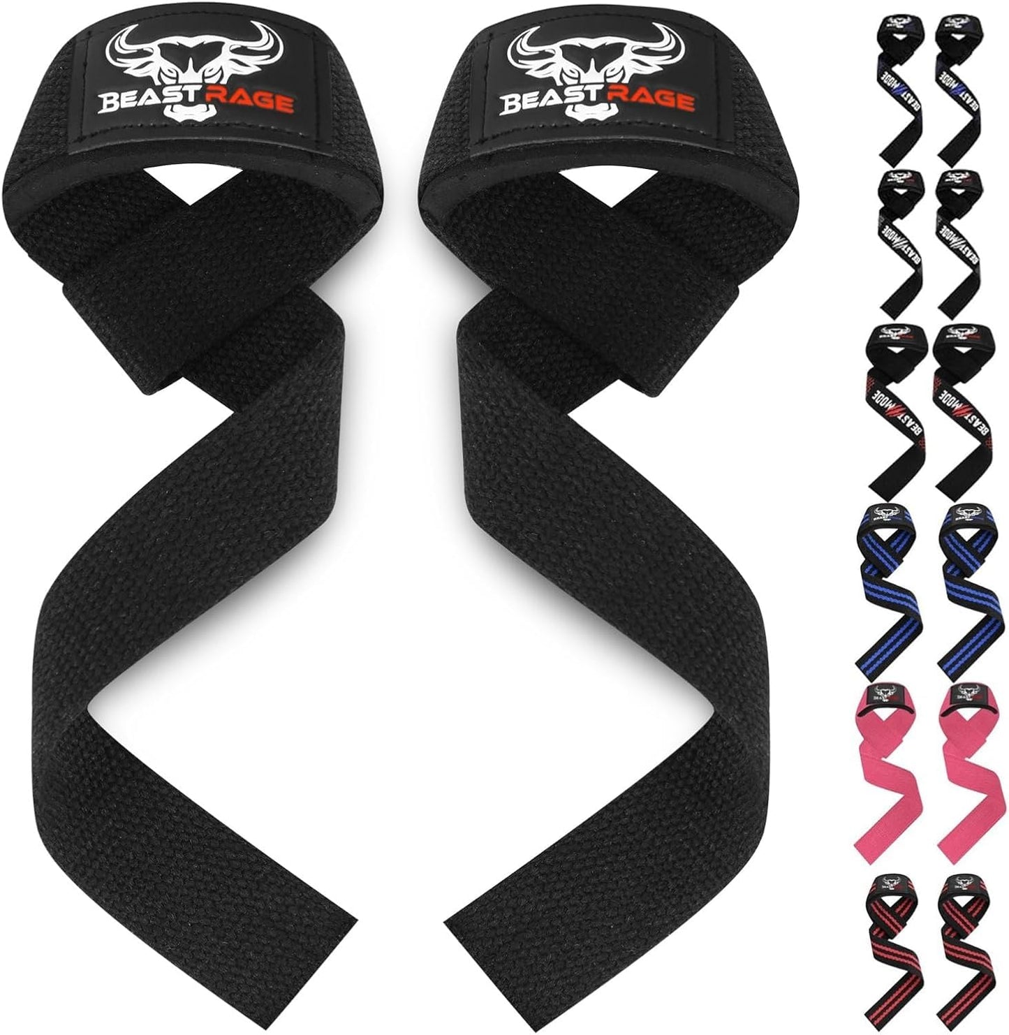 BEAST RAGE Lifting Wrist Straps for Weightlifting, Straps Gym Grip Power Workouts Lifting Straps Padded Cotton Men Women Wrap Lift, Deadlift Bodybuilding Weight Lifting Exercise Straps (Black)
