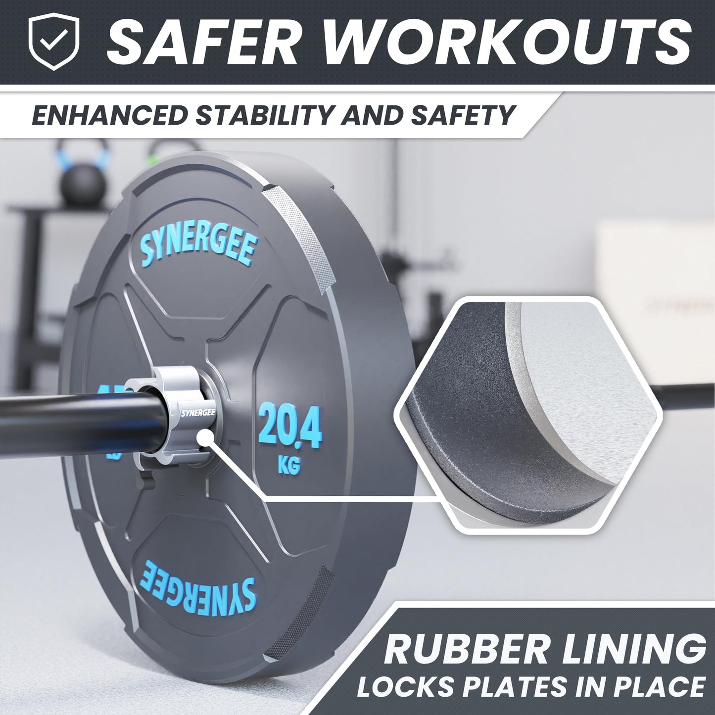 Synergee Silver Aluminium Barbell Collars Locking 2" Weight Clamps