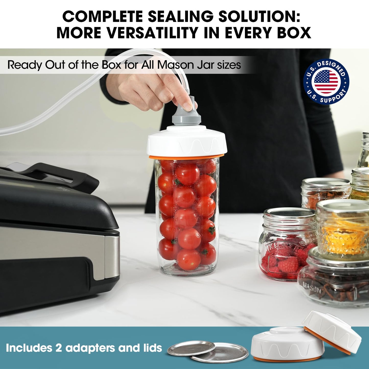 Vesta Precision 12" Vacuum Sealer Machine for Liquid & Moist Foods, Smart Heat Sealing Prevents Bag Melting, Built-in Cutter & Roll Storage Fits 2X20’ or 1X50' Rolls, Mason Jar Kit, Sous Vide, V23