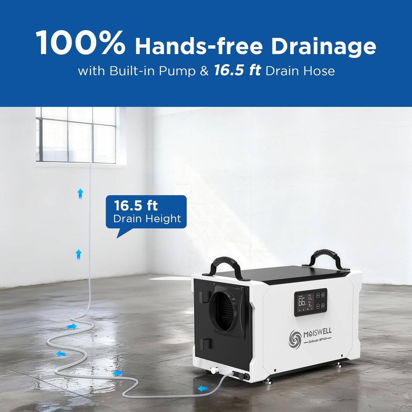 Moiswell 155 Pints Commercial Dehumidifier with Pump and Drain Hose, Energy Star Certified Crawl Space dehumidifier, Industry Water Damage Unit for up to 6,000 sq ft Basements