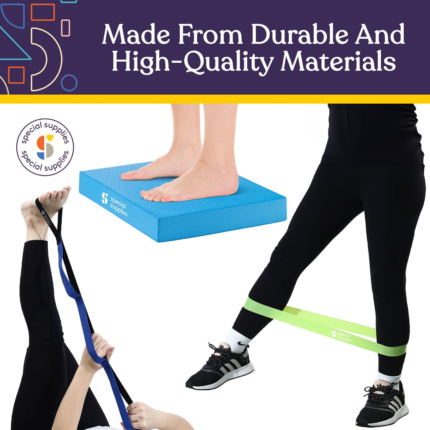 SPECIAL SUPPLIES Balance Board and Yoga Strap Set with Exercise Bands for Stretching, Stability Training, Fitness, Flexibility, Physical Therapy, Home Workout Equipment, Strength Training, and Pilates