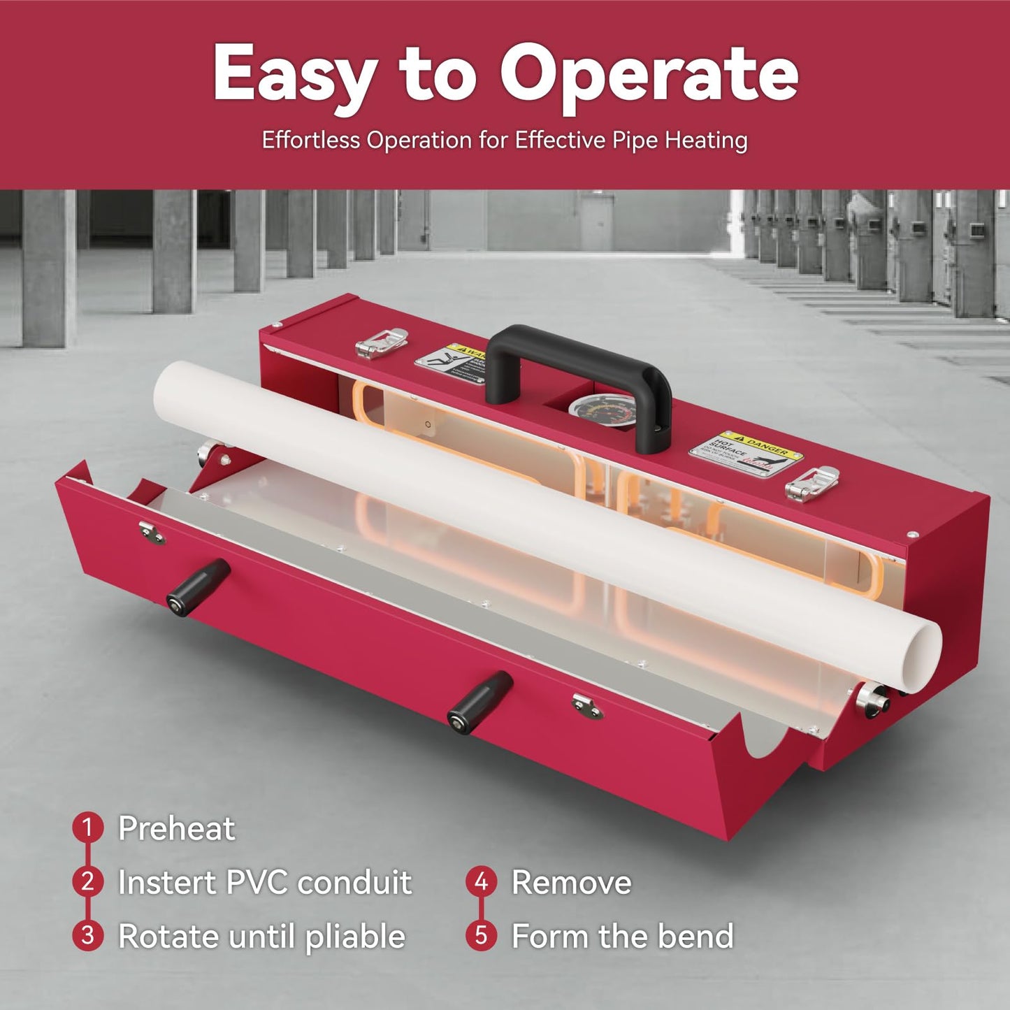 Hoadhen 1/2" to 2" Electric PVC Conduit Heater with Temperature Detector for Controlled Softening, PVC Conduit Bender Heater Designed for 24" Pipe Sections, 1200W, 120V