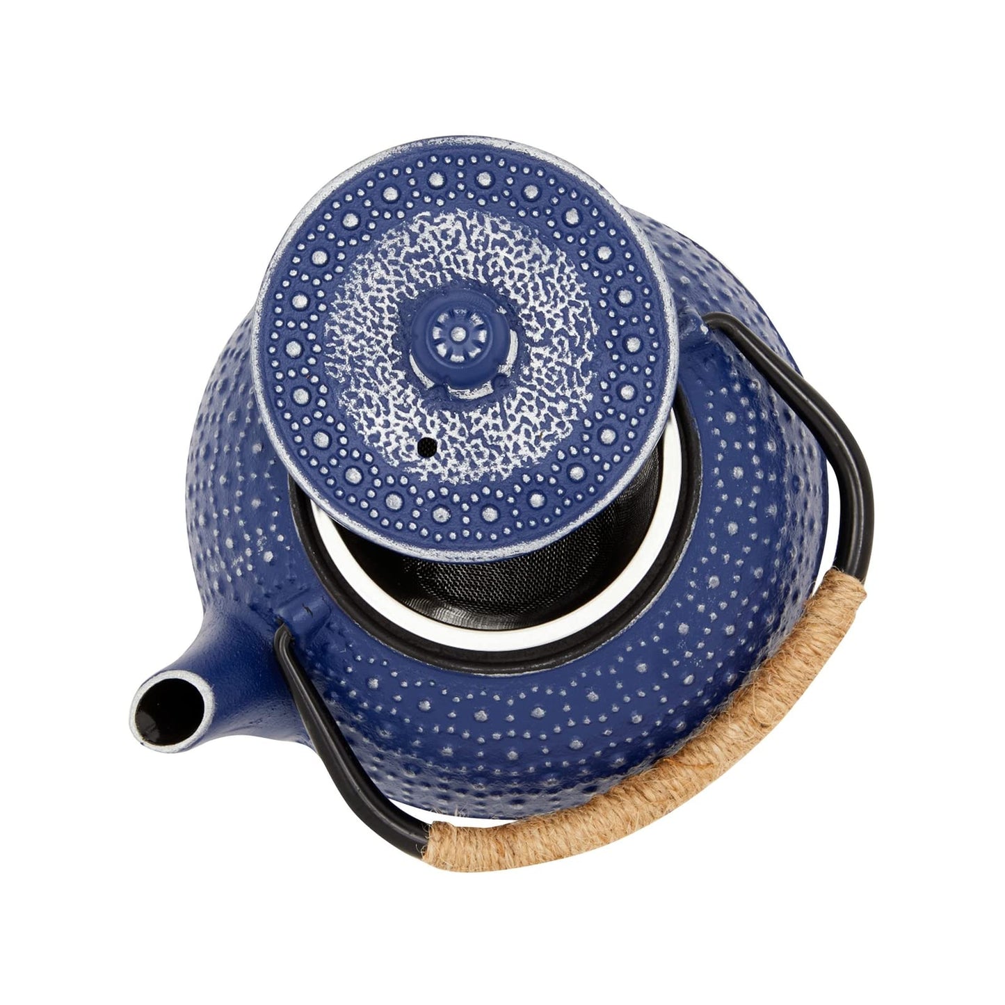 Juvale Cast Iron Teapot with Infuser - Blue, 27 oz (800 mL) - Stovetop Tea Kettle for Loose Leaf Tea - Includes Stainless Steel Infuser & Trivet