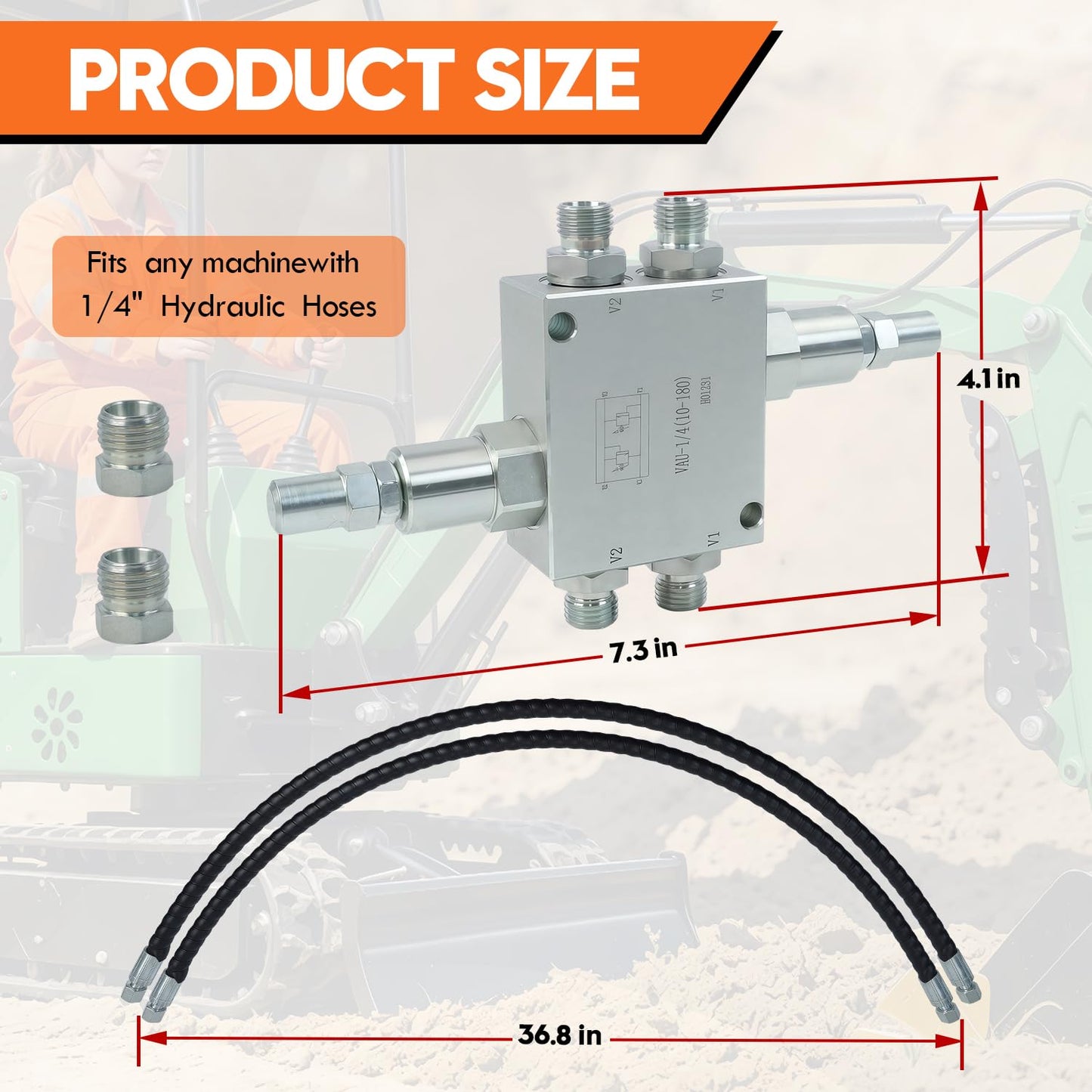 Mini Excavator Cushion Valve Kit, Hydraulic Swivel Motor Buffer Valves, 1/4" Hose System, M14 Replacement, Shock Absorb & Smooth Rotation, Durable Corrosion-Resistant Build, Easy Bolt-On Installation