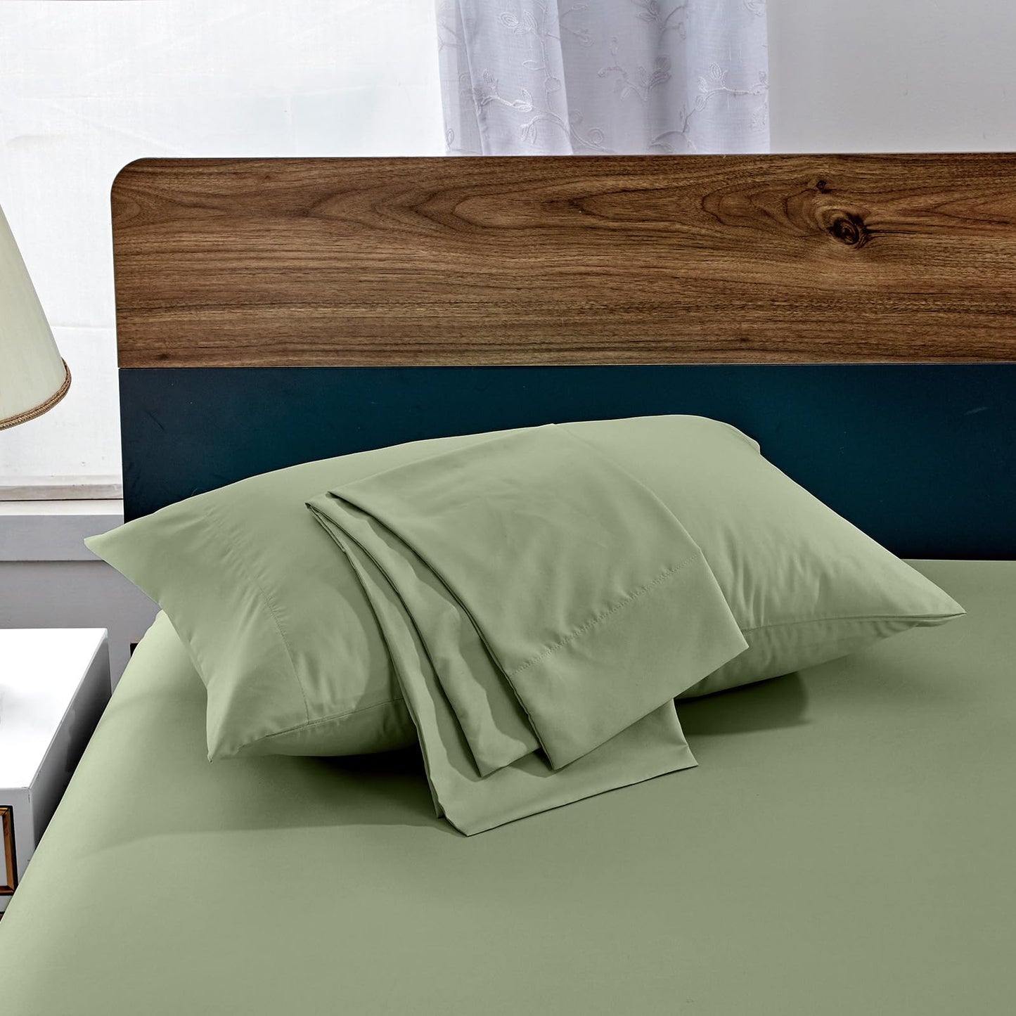 FreshCulture Sage Green Pillowcases Queen Size 12 Pack - Bulk Pillowcase Set - Envelope Closure - Soft Brushed Microfiber Fabric - 20x30 Inches Pillow Case Set of 12 for Home, Hotels, Schools