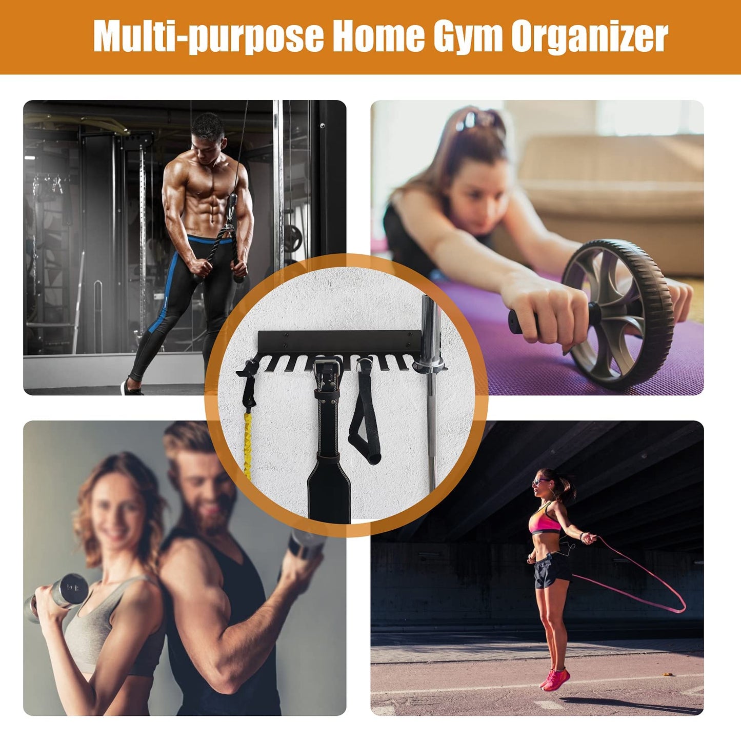 Multi-Purpose Storage Rack Resistance Bands Rack Gym Storage Rack Fitness Bands Rack Heavy Duty Rack for Resistance Bands, Straps, Jump Ropes, Foam Rollers, Chains, Weight Belts, Tools (M-17)