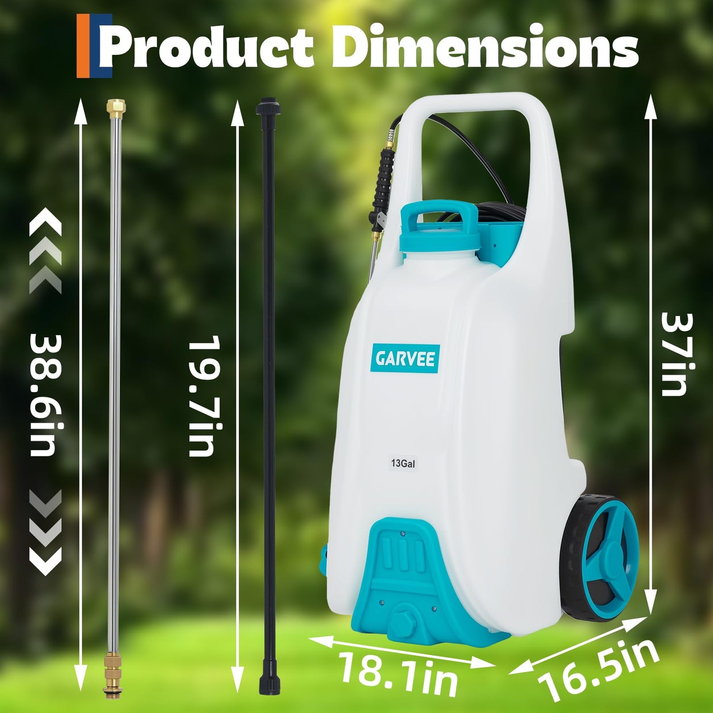 Garvee 13 Gallons Battery Powered Sprayer with Wheeled Cart, 18V 4Ah Electric Sprayer with 6 Nozzles & 2 Wands, 4-6 Hour Runtime, 80PSI Adjustable Pressure, Trigger Lock, Yard Sprayers for Lawn