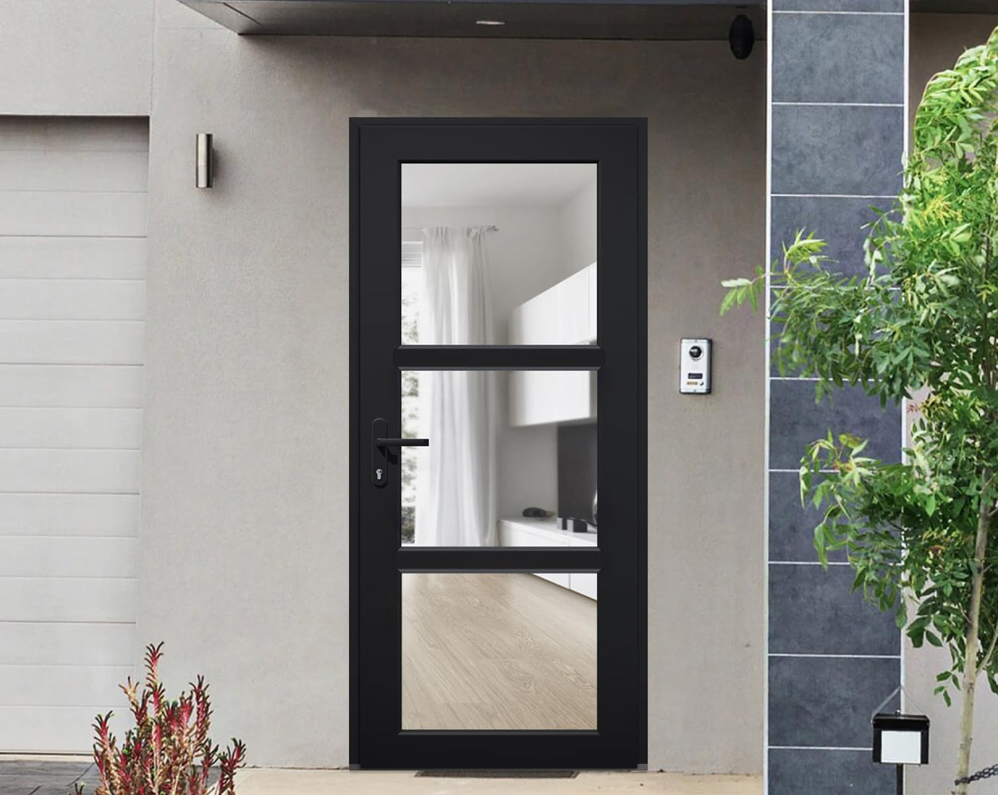 VDOMDOORS Front Exterior Prehung Metal-Plastic Door See-Through/Manux 8555 Matte Black/Entrance Patio Garage 30" x 80" Right-Hand Inswing