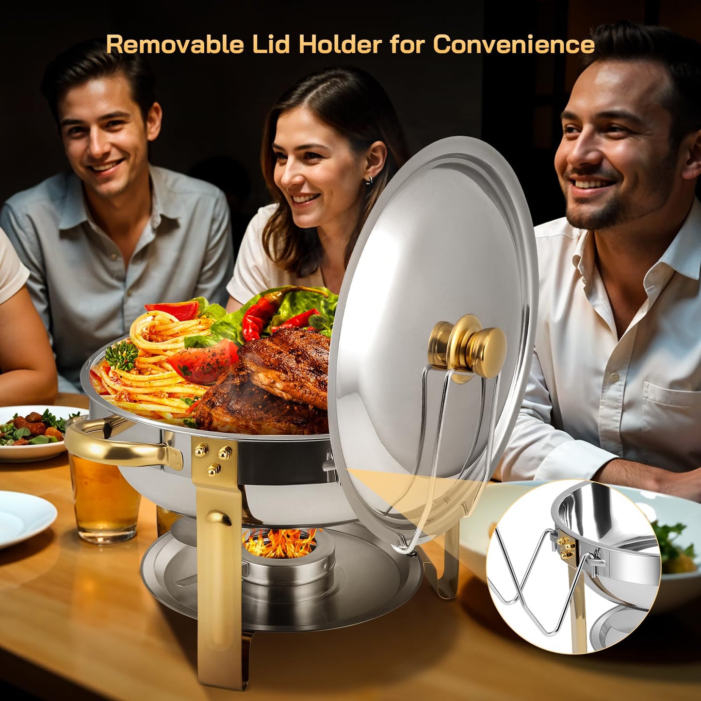 Chafing Dishes for Buffet 2 Pack, 5QT Round Chafing Dish Buffet Set [Elegant Gold and Silver Colors] Stainless Steel Buffet Food Warmers Sets for Catering Events Home Parties Dinners with Complete Set