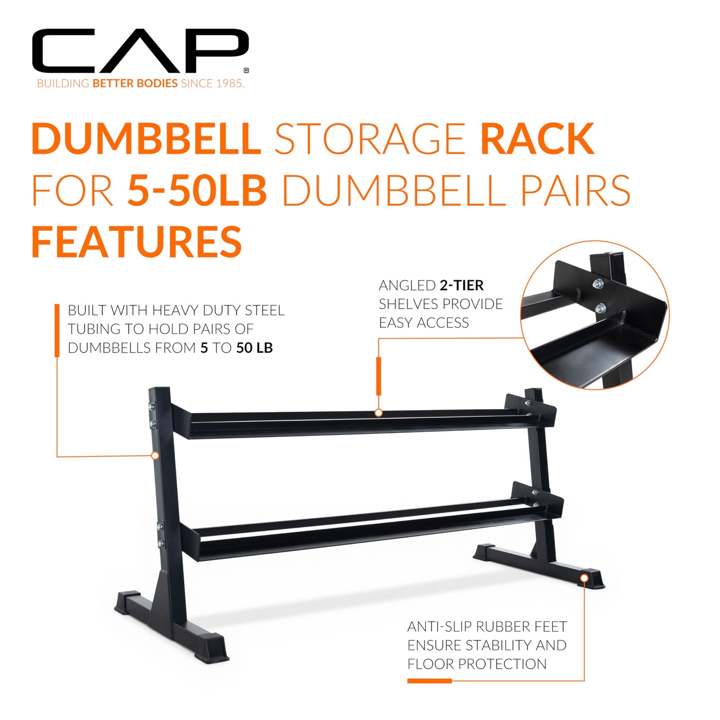 CAP 550 LB Dumbbell Set with 2-Tier Rack, Rubber Hex Weights Dumbbells Set, Home Gym Weight Set for Strength Training, Chrome Handle