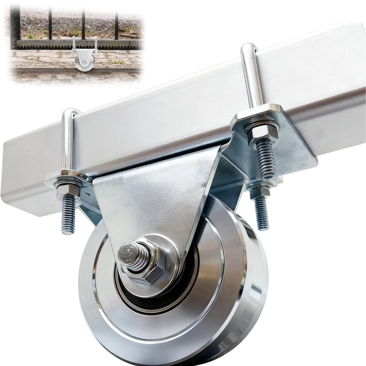 AIWFL 2 Pack 4" V-Groove Slide Rolling Gate Wheel Kit for 2" Thick Inverted Sliding Rolling Track Gates, No Welding-Heavy Duty Steel Dual Bearing Bolted External Mount Bracket,Loading 3000lbs