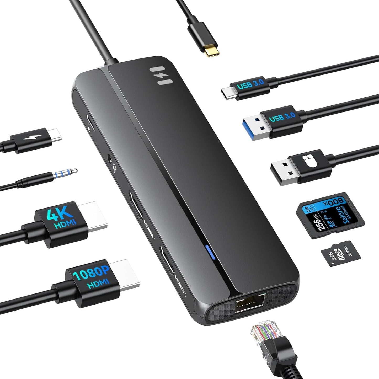 Selore&S-Global 10-in-1 2 2 M1/M2 Selore Docking Station for MacBook Pro/Air, Dual HDMI Adapter for Mac, USB C Hub