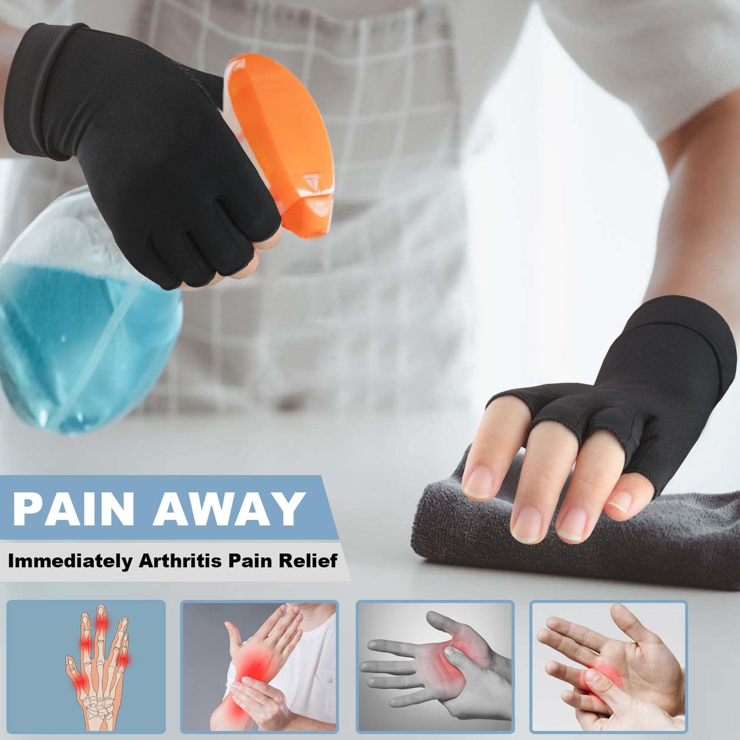 TIZHJOZI 2 Pairs Copper Arthritis Compression Gloves for Rheumatoid, Osteoarthritis, Carpal Tunnel Pain Relief, Compression Hand Gloves for Women & Men,Anti-Slip Fingerless Gloves for Work,Typing (M)