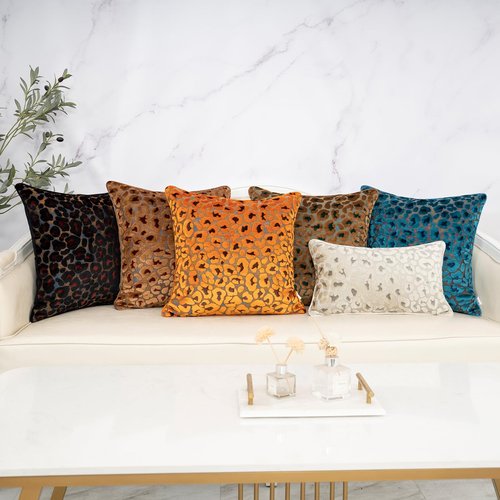 Alerfa Green Brown Floral Throw Pillow Cover 18 x 18 Inch Cut Velvet Sqaure Luxury Decorative Pillow Cover for Couch Living Room Bedroom