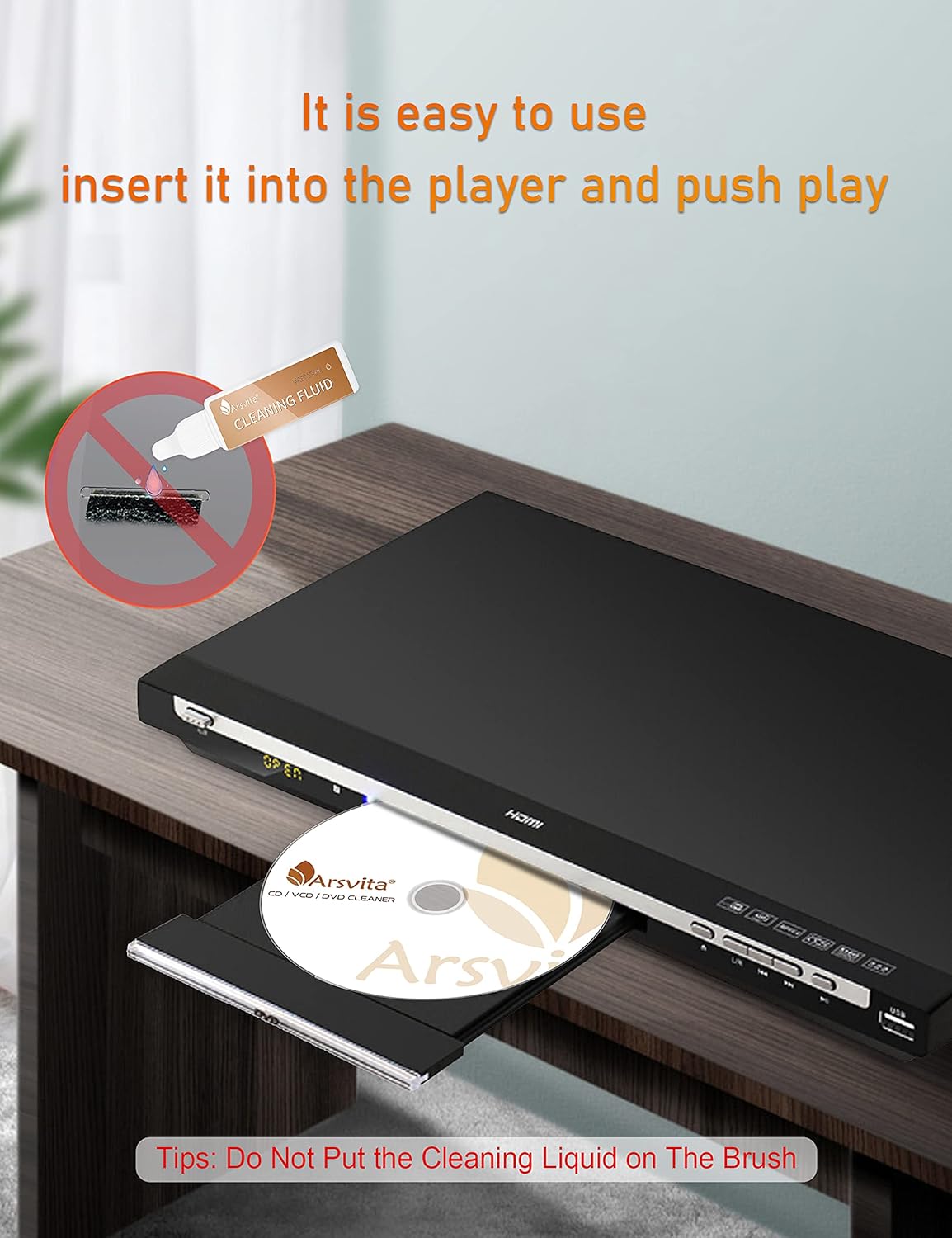 arsvita Set ARCD-03 Laser Lens Cleaner Disc Cleaning for CD/VCD/DVD Player, Safe and Effective