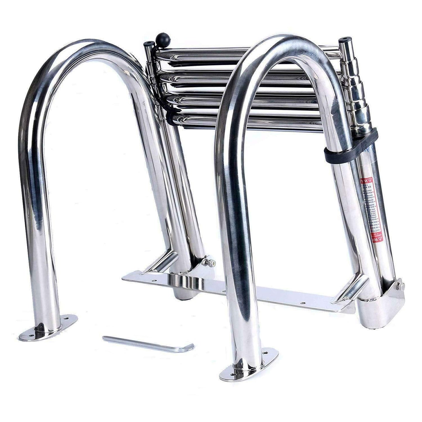 Amarine Made Boat Ladder 4 Steps Removable Premium Stainless Folding Rear Entry Pontoon Boat Ladder w/Extra Wide Step