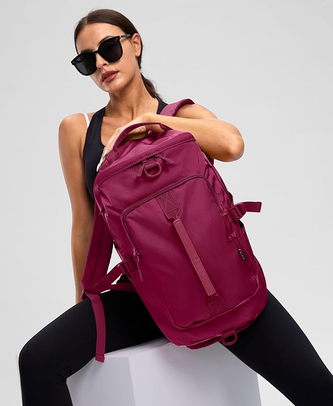 Gym Bag for Women Workout Gym Backpack with Shoe Compartment Sports Duffel Bag Multiple Pockets 30L (Rose Red)
