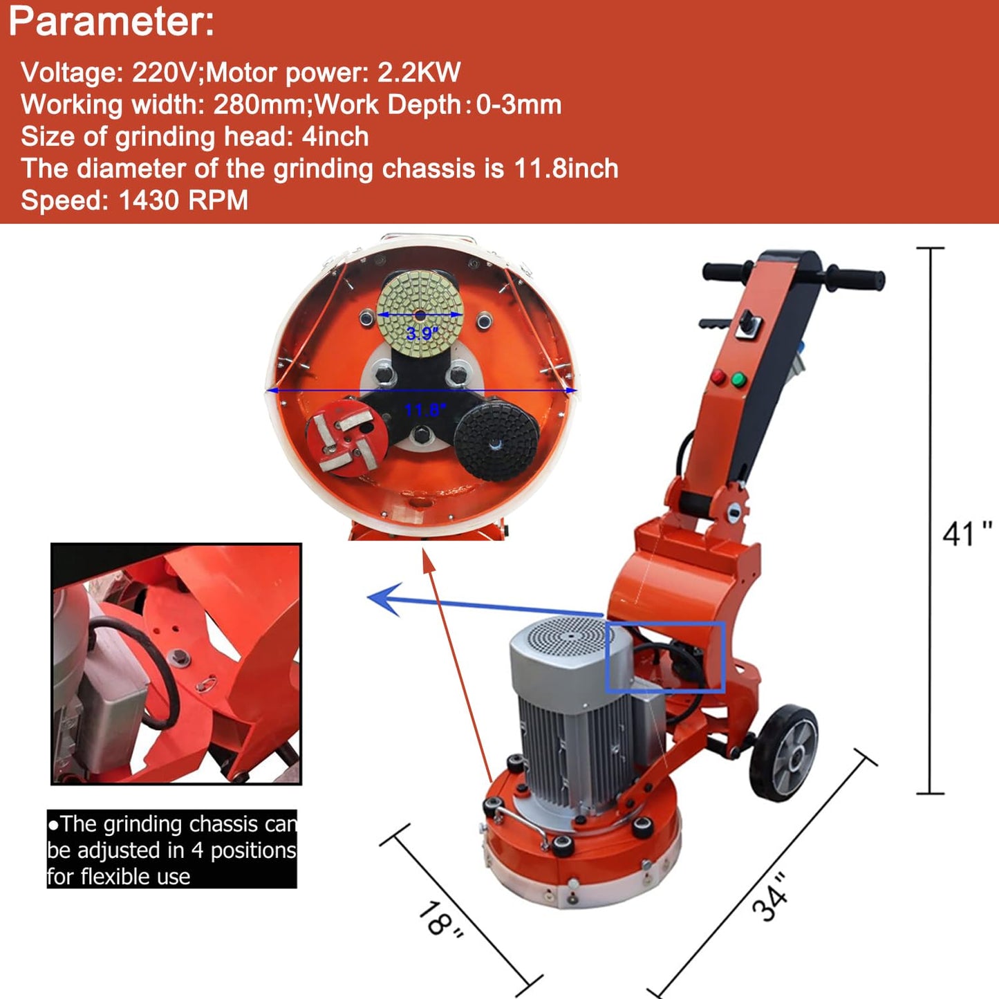 INTBUYING Concrete Floor Grinder Machine Hand-push Concrete Cement Ground Grinder Epoxy Terrazzo Marble Paint Removal Foldable Design Floor Grinder Grinding Machine 220v