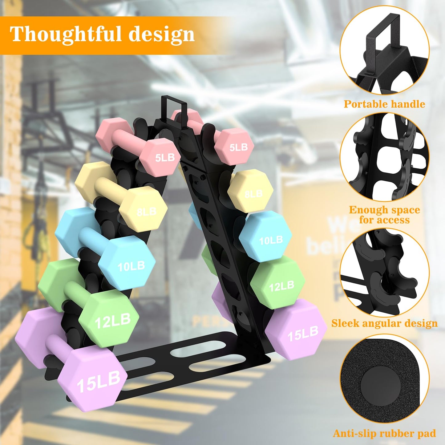 Dumbbell Rack 5 tier(Dumbbells not included), A-Frame Metal Dumbbell Holder with Handle, Multilevel Weight Storage Organizer for Dumbbells, Tree Shape Compact Weight Rack/Holder(Black)
