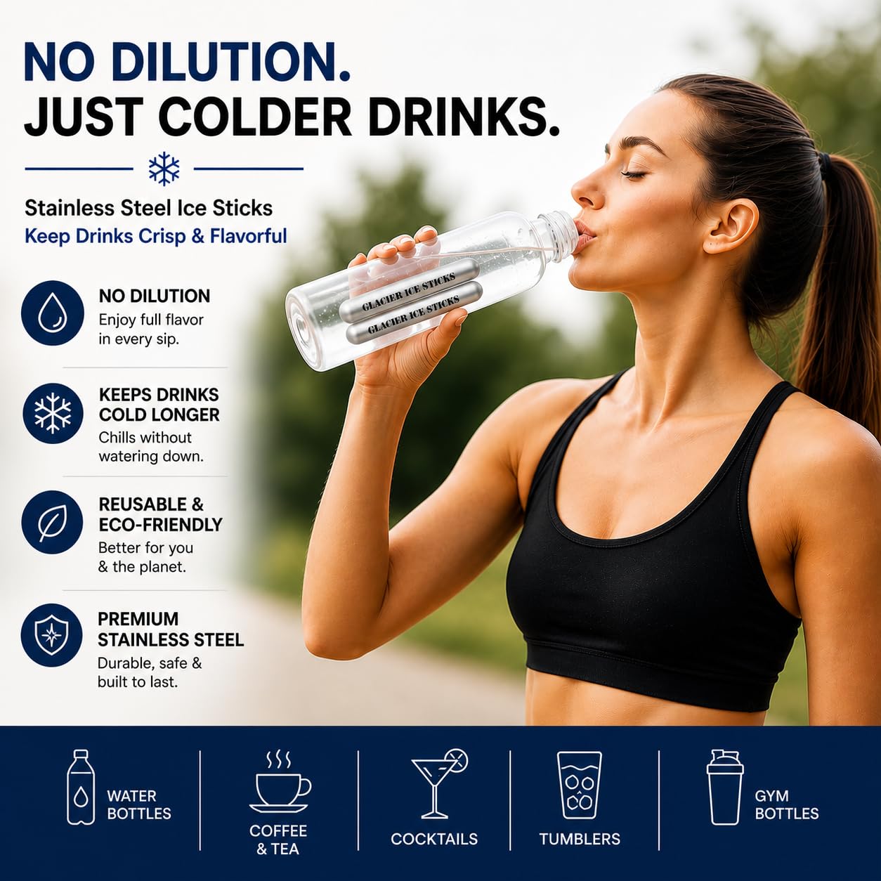 Nzula Reusable Ice Sticks for Water Bottles – Stainless Steel Cooling Rods (4 Pack) | No Dilution Drink Chiller | Fits Tumblers & Gym Bottles