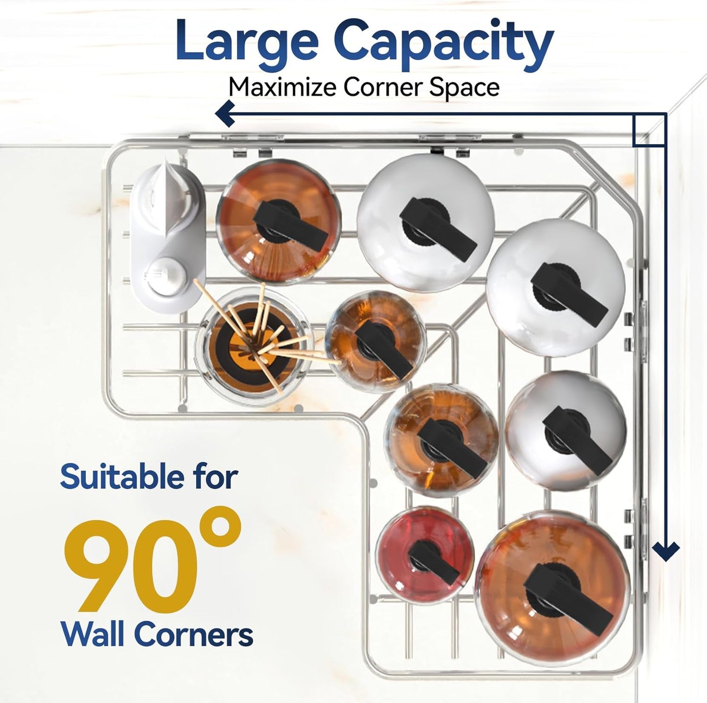 YASONIC Corner Shower Caddy Organizer - Rustproof Self-Adhesive Bath Shelves with Soap Holder & 4 Hooks | Large Capacity, Silver (3-Pack)