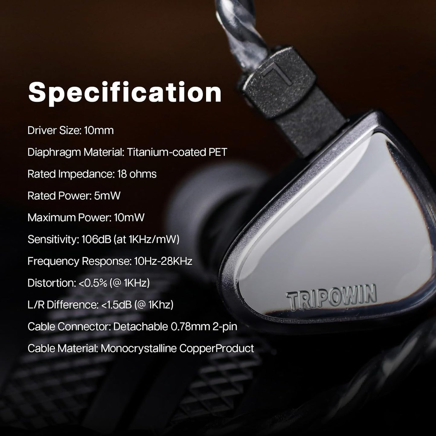 0DiBi: 10mm 2Pin Linsoul Tripowin x Vivace in Ear Monitor, Titanium Diaphragm Dynamic Driver IEM, HiFi Wired Earbuds