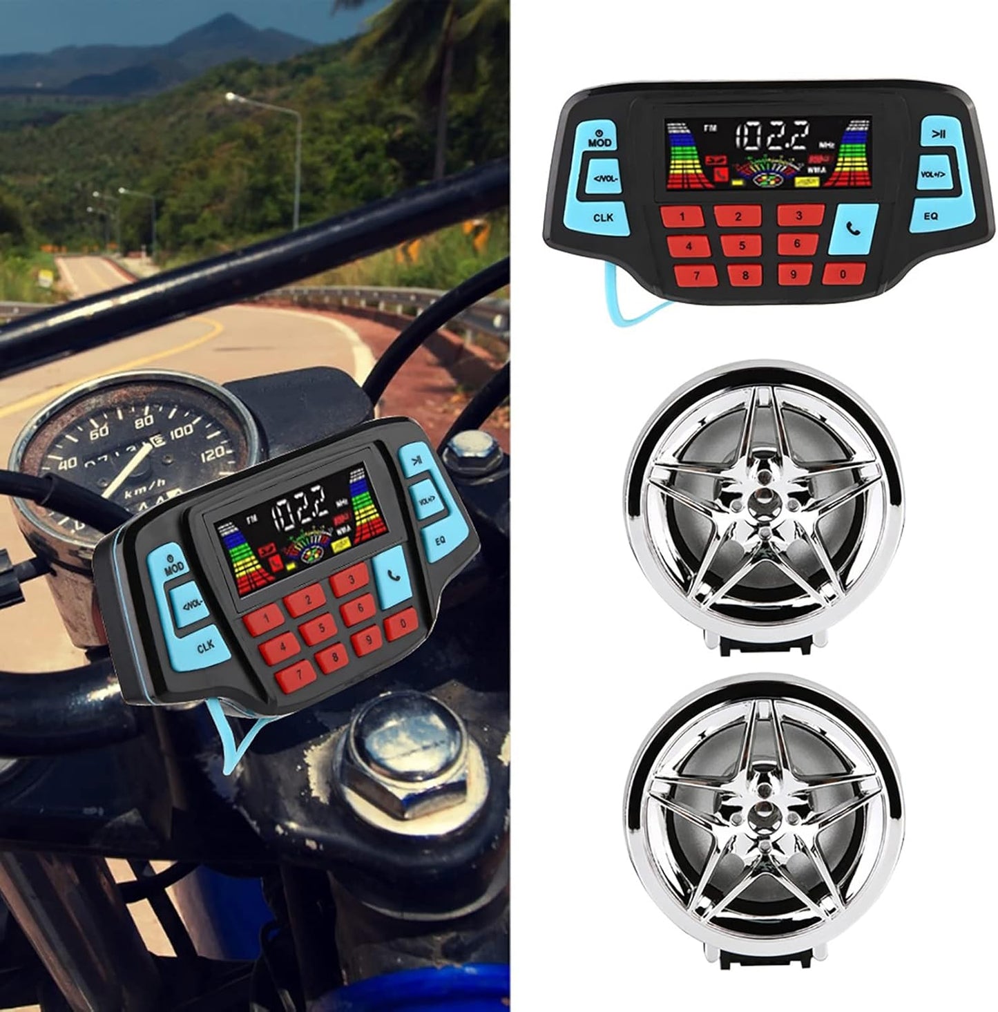 KIMISS MP3 Motorcycle Speakers - Audio Sound System with Amplifier, BT Player, USB & Memory Card Support