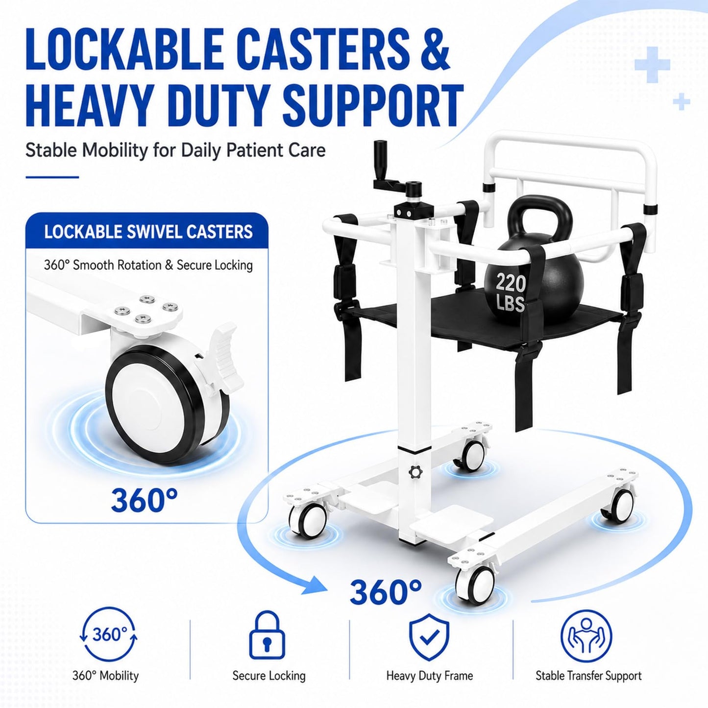 Patient Lift Transfer Chair for Home, Transfer Wheelchair for Seniors & Disabled, Portable Bed to Sofa Toilet Mobility Aid, Elderly Lift Assist Chair for Caregivers, 220 lbs