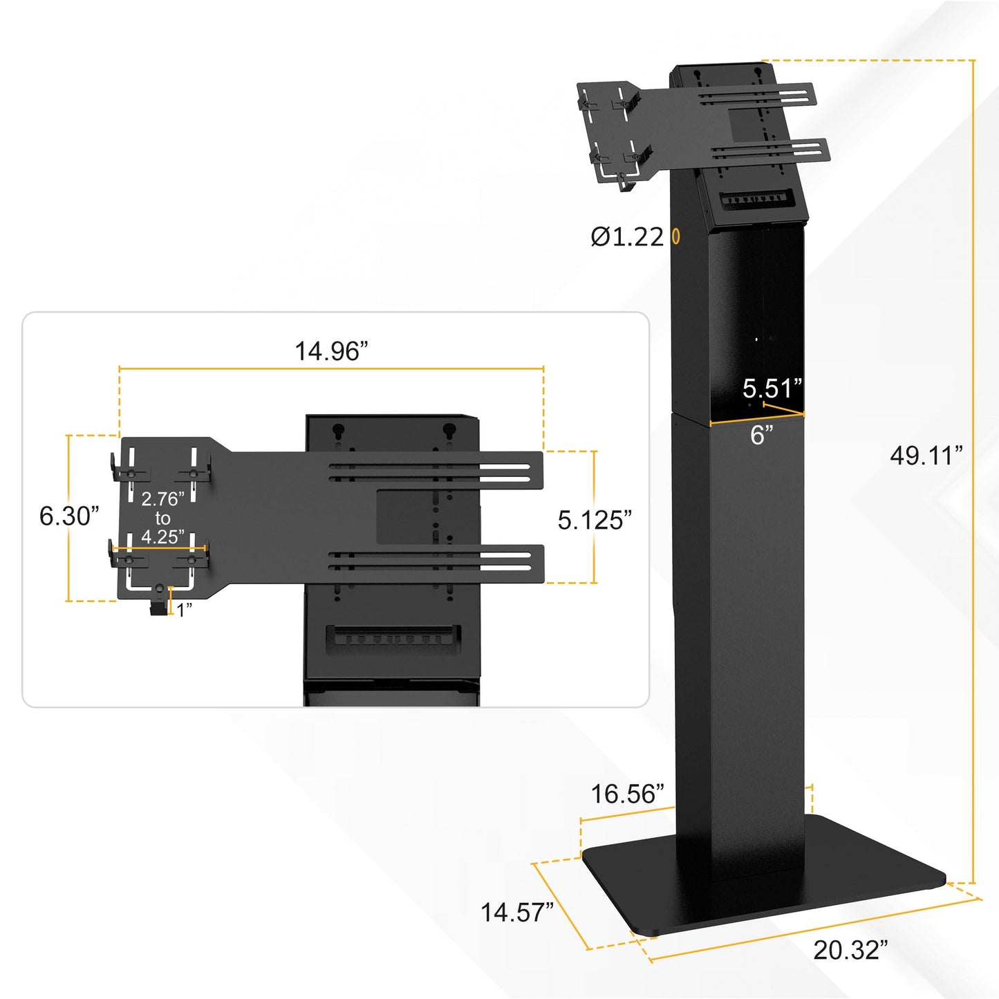Mount-It! Kiosk Floor Stand For Monitors and VESA Compatible Digital Signage Displays with Printer Storage Slot and Card Reader Bracket, Fits 15" to 22" up to 22lbs - for Check-in & POS Stations Black