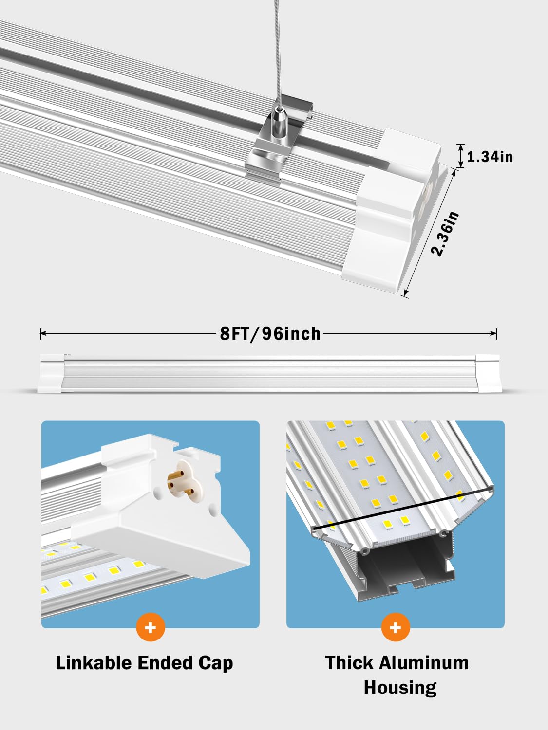ELEKICO Super Bright New Upgrade Hanging | Surface Mount 8' 120w 5000k 20000lm 8ft Led Shop Light, Linkable Ceiling Lighting Garage Lights | Led Shop Lights 8ft for Garage Workshop Shop Warehouse