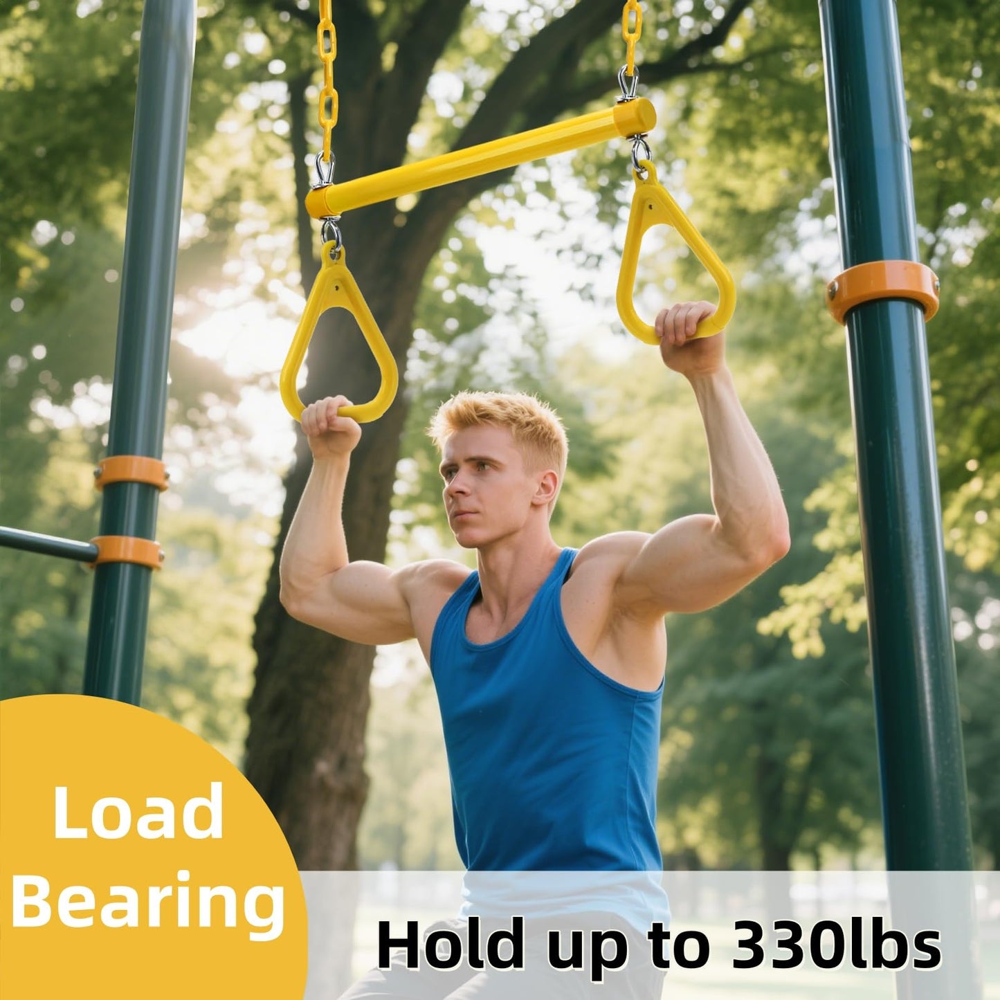 Covzoe Trapeze Swing Bar Rings, 17" Heavy Duty Plastic Coated Chains Swing Set Chain with Locking, Trapeze Monkey Bar Accessories for Home Gym, Strength Training, Fitness