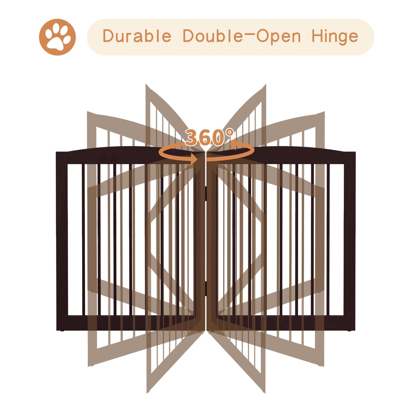 PUPETPO Freestanding Pet Gate for Dogs, Foldable Wooden Dog Gate for House, Extra Wide Indoor Pet Barrier for Stair, Doorway, Hall, Support Feet Included, 120 Inch Wide, 6 Panels 24", Brown
