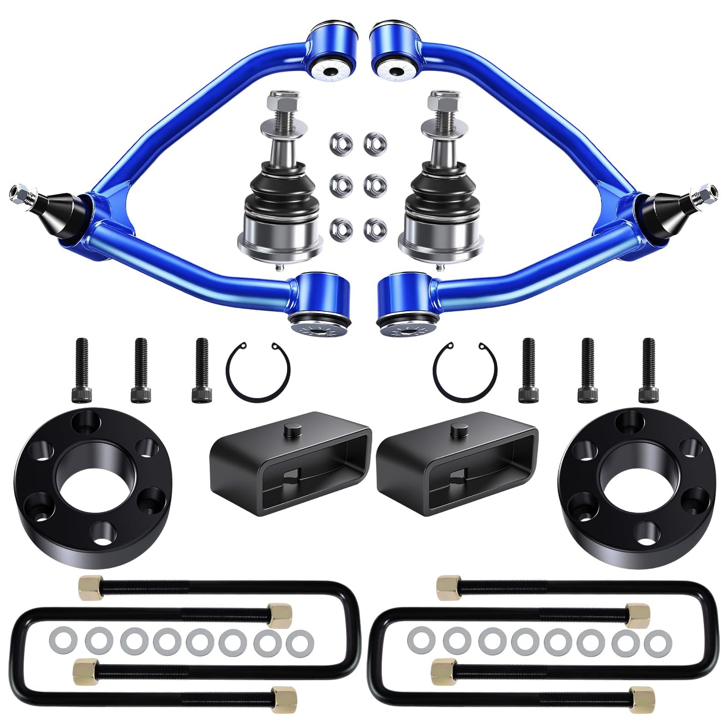 GPMMWPG 3" Front 2" Rear Leveling Lift Kit with Upper Control Arms Compatible with Silverado 1500 2007-2014, for Sierra 1500 2007-2018, Front Strut Spacers + Rear Lift Blocks w/Extra Ball Joints