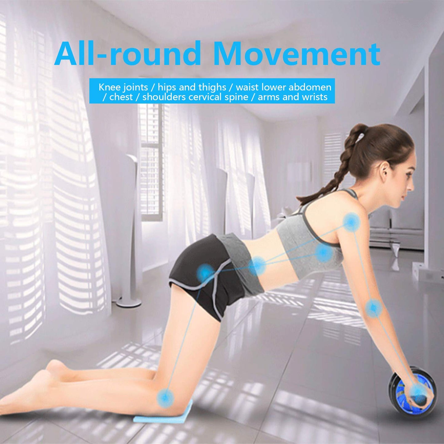 Sethruki Abdominal Muscle Training Rollers, 5-In-1 Roller Kit with Knee Pads, Push-Up Bars, Handle Grips, Skipping Ropes, Home Gym Exercise Kits Suitable for Physical Training