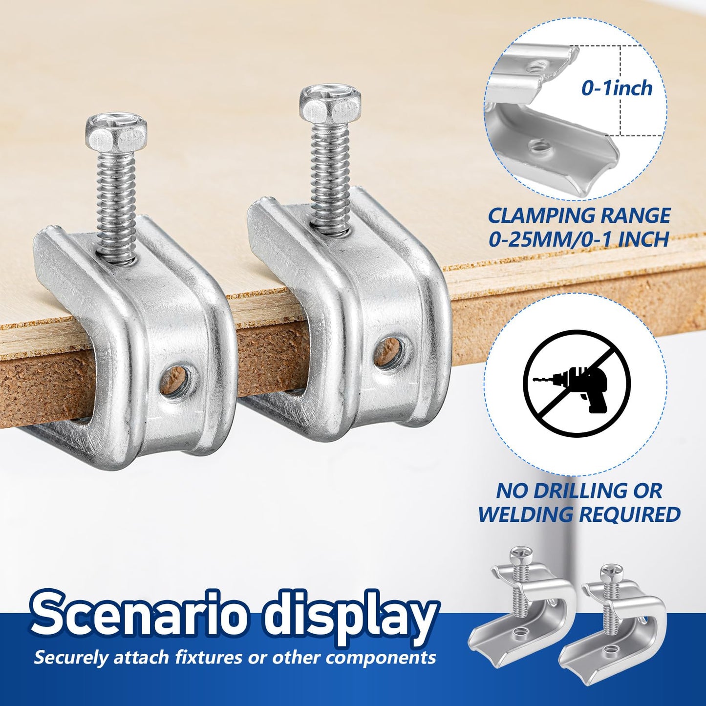 Hicarer 200 Pcs 1/4" x 20 Beam Clamp Heavy Duty Steel, Zinc Plated C-clamp Fastener for I-beams and Strut Channels, Secure Conduit & Pipe Hanging Support