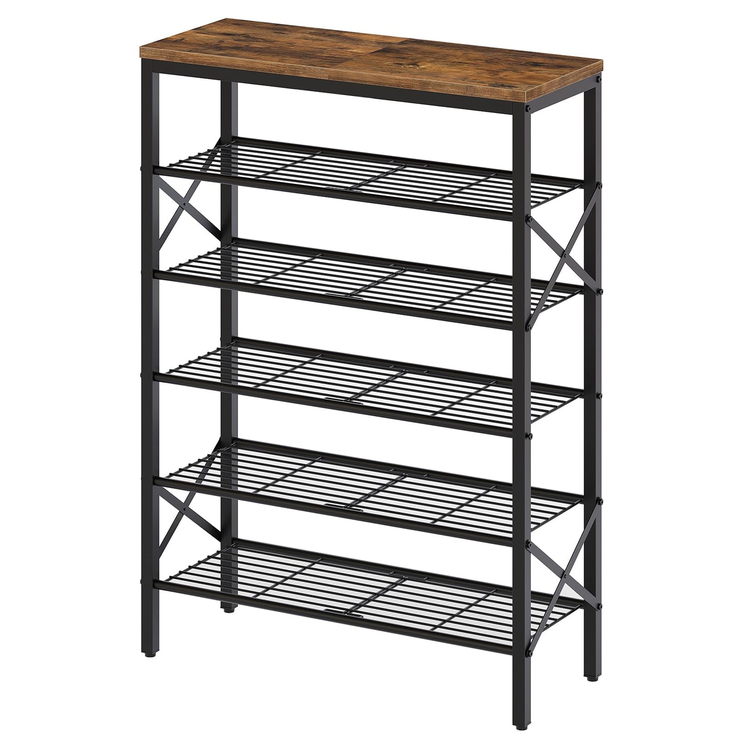 YATINEY 6-Tier Shoe Rack and 12-Tier Tall Shoe Rack Organizer, Wooden Shoe Storage for Closet Holds 48 Pairs, Sturdy Shoe Shelf with X-Shaped Metal Support, for Entryway SS06BR-SS212BC