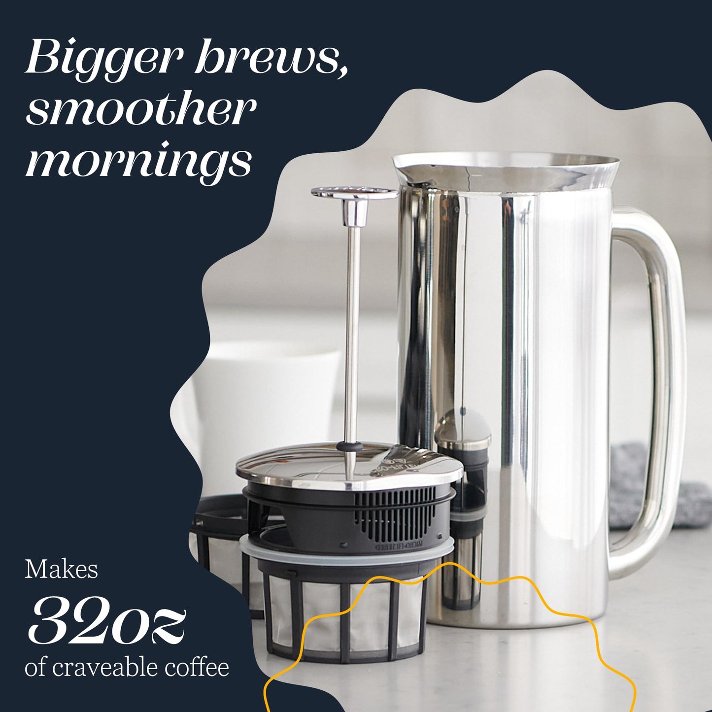 ESPRO Pro P7 French Press Stainless Steel 304 - Patented Double Micro-Filter for Grit-Free Coffee, Double Wall Insulated Coffee Maker, Plastic-Free & Heat Resistant - Polished 32oz