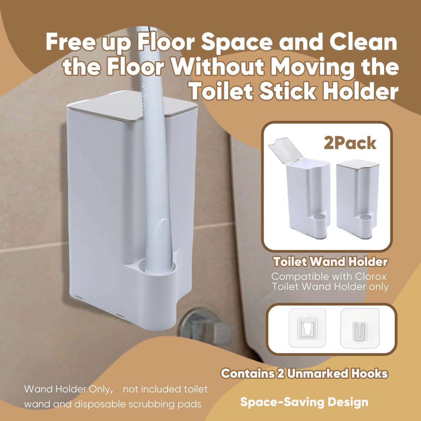 Terixe 2 Pack Holder for Clorox Toilet Wand – Compatible with Clorox Toilet Wand Holder Only, Space-Saving Wall-Mount & Free-Standing Toilet Wand Holder