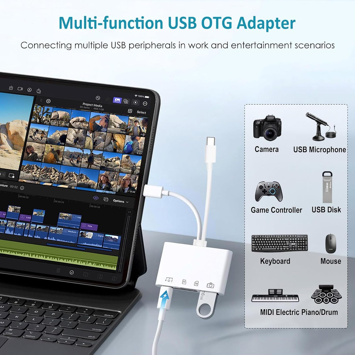 Ceotsak 15/16/17, SD Card Reader for iPhone/iPad/Android, USB C & Lightening to SD/MicroSD Card Reader with USB Camera