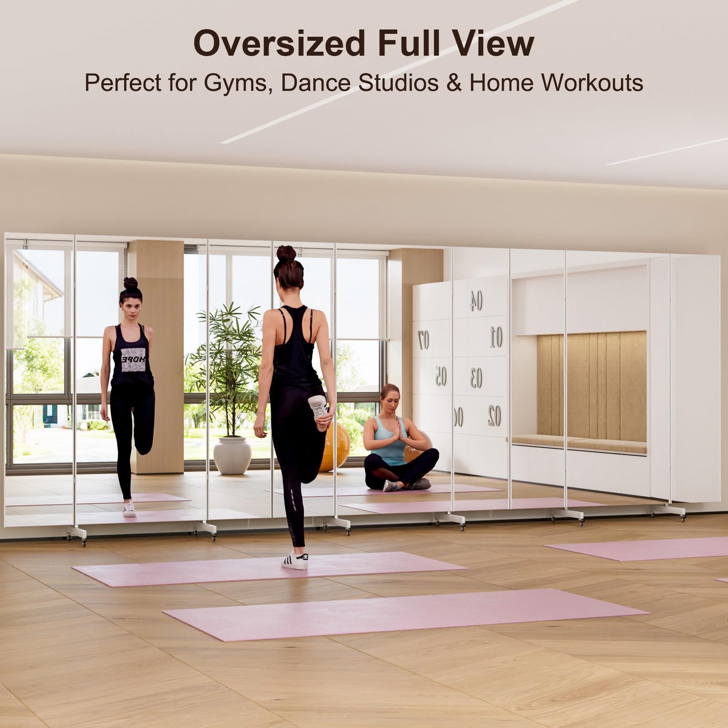 brisafe 71"x67" Folding Mirror with Wheels, 3-Panel Full Length Wall Mirror, Space-Saving Design, Shatterproof Nano Material, Portable Floor Mirror for Gym, Dance Studio, Home, Commercial Use, Silver