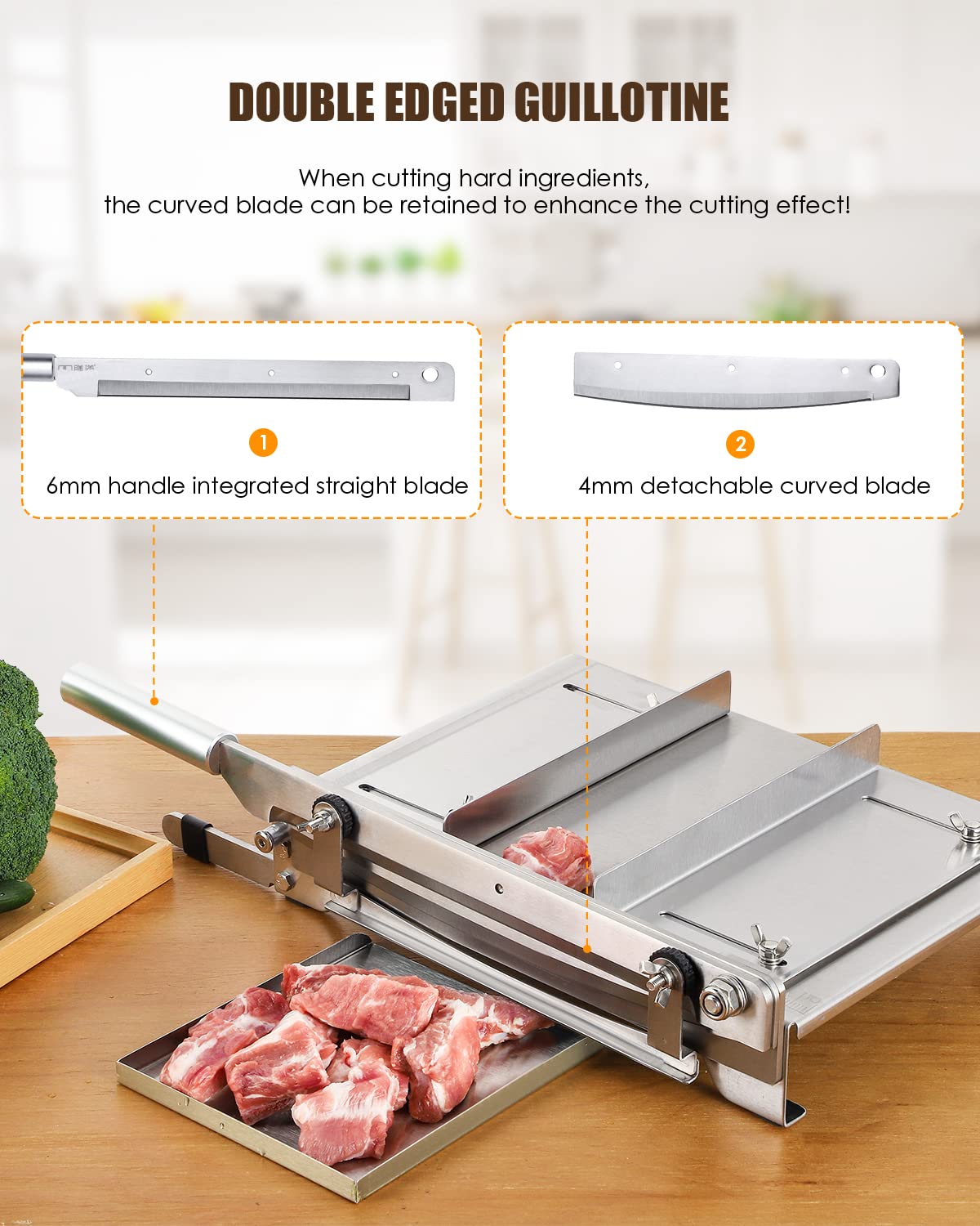 CGOLDENWALL 2 BLADES Manual Ribs Meat Chopper Slicer Stainless Steel Hard Bone Cutter Beef Mutton Household Vegetable Food Slicer Slicing Machine for Whole Chicken Rib Spine