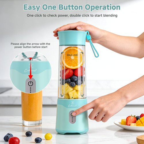 COKUNST Portable Blender - USB-C Rechargeable Personal Smoothie Maker | 18oz Compact Juicer Cup in Green
