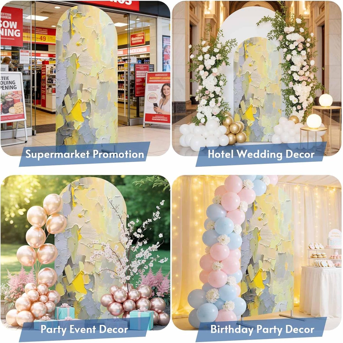 Jnbasdffb 7.2 Yellow Grey Wedding Arch Cover, Stretchy Spandex Arch Backdrop Stand Covers FT, Abstract Oil Painting