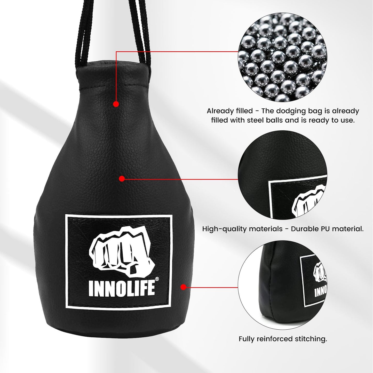 INNOLIFE Boxing Slip Bag, Boxing Dodge Hide Speed Bag Maize Ball Leather Ball for Reflex Training, Kickboxing, MMA Pendulum Training (Filler Already Included)