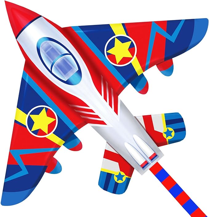 HONBO 58" Fighter Plane - Kite for Kids & Adults, Easy to Fly, Beach Trip Beginner Kite with Reel and 200ft String