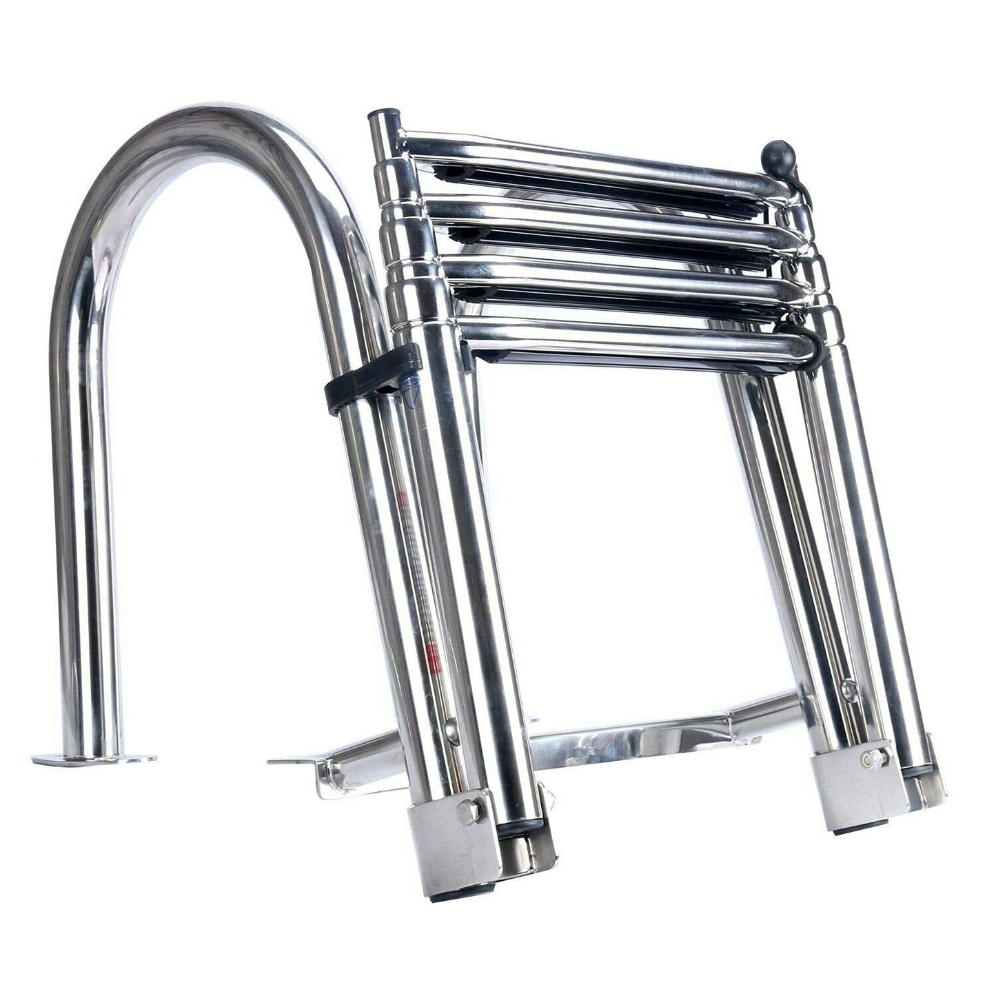 Amarine Made Boat Ladder 4 Steps Removable Premium Stainless Folding Rear Entry Pontoon Boat Ladder w/Extra Wide Step