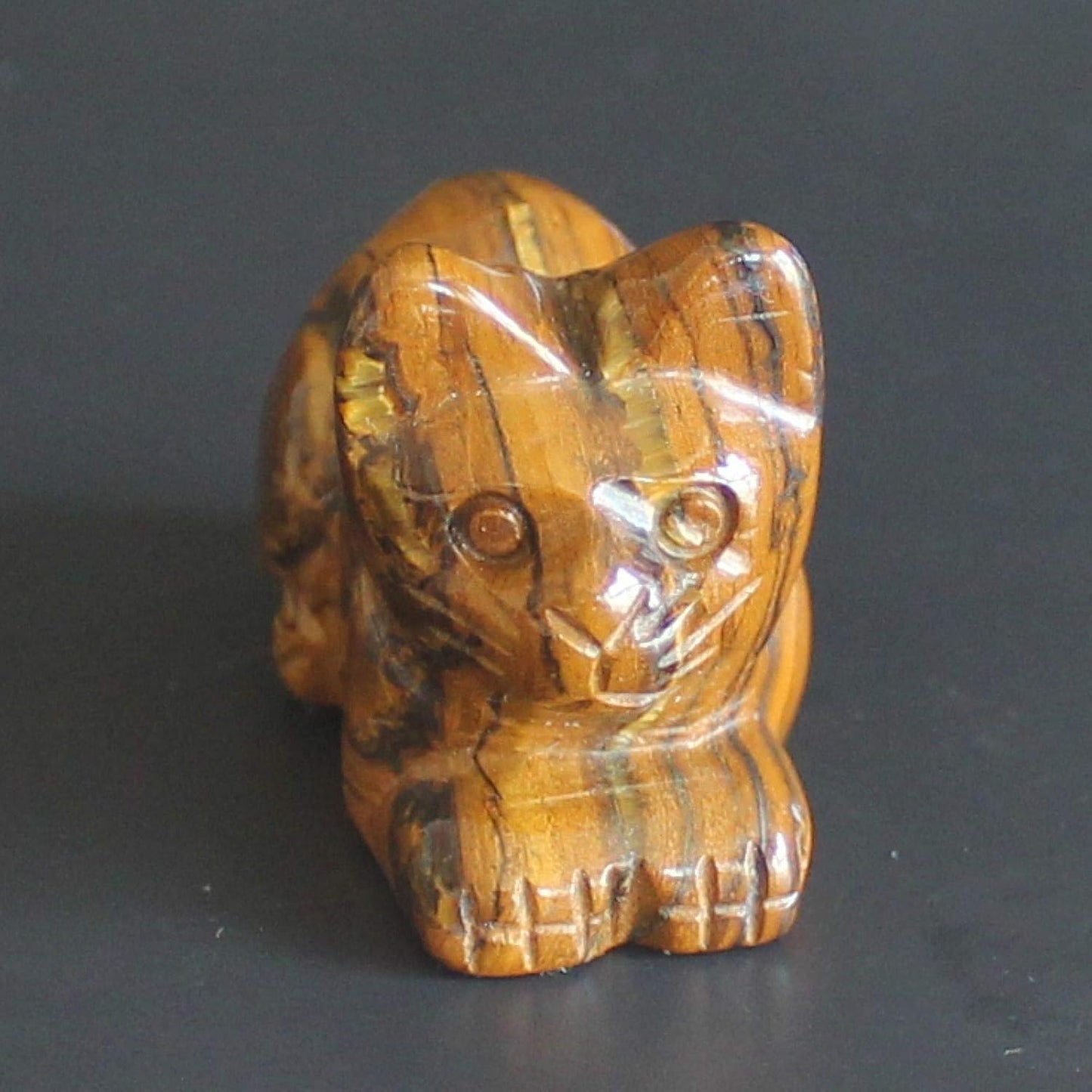 Skiennix 1.6'' Hand-Carved Mixed Gemstone Crystal Cat Figurine | Unique Iron Tiger Eye Design