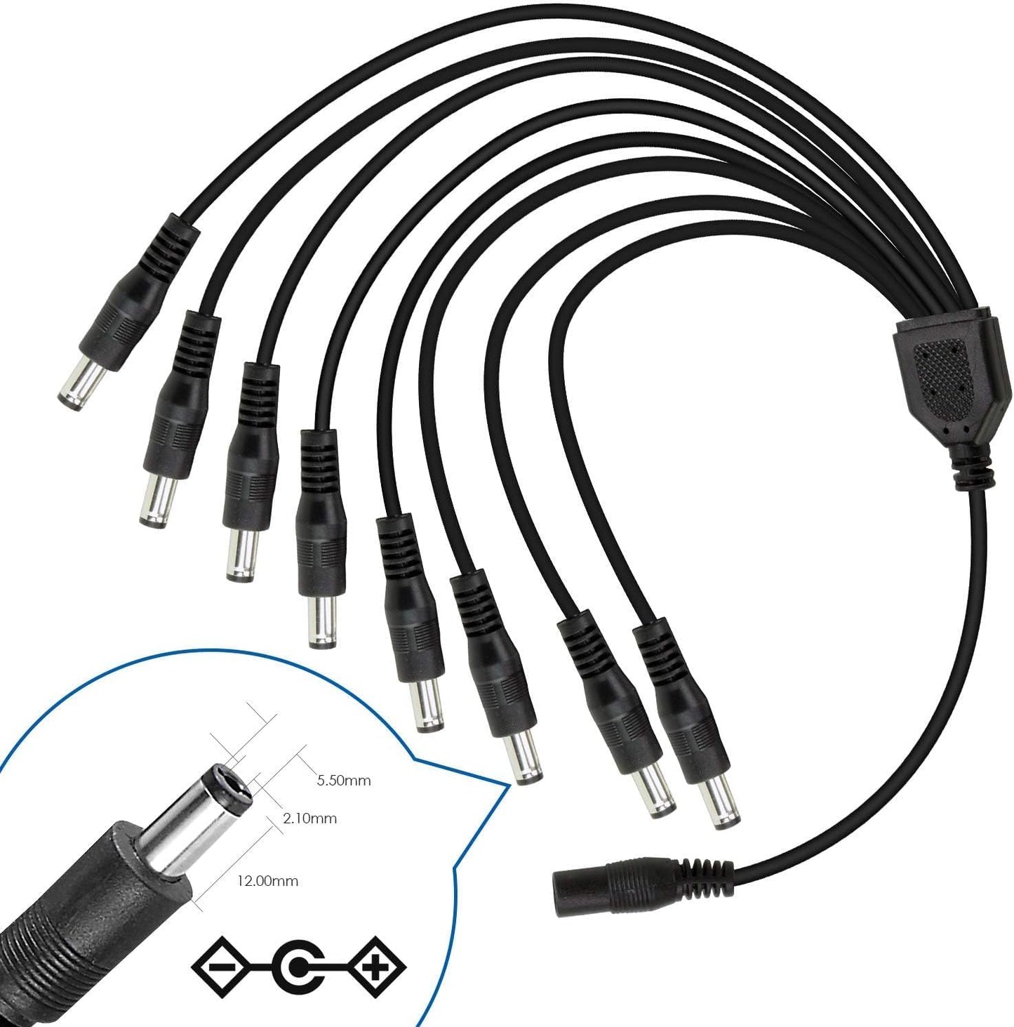 1 8 ZOSI DC Female to Male Output Power Splitter Cable Y Adapter For CCTV Accessories Black